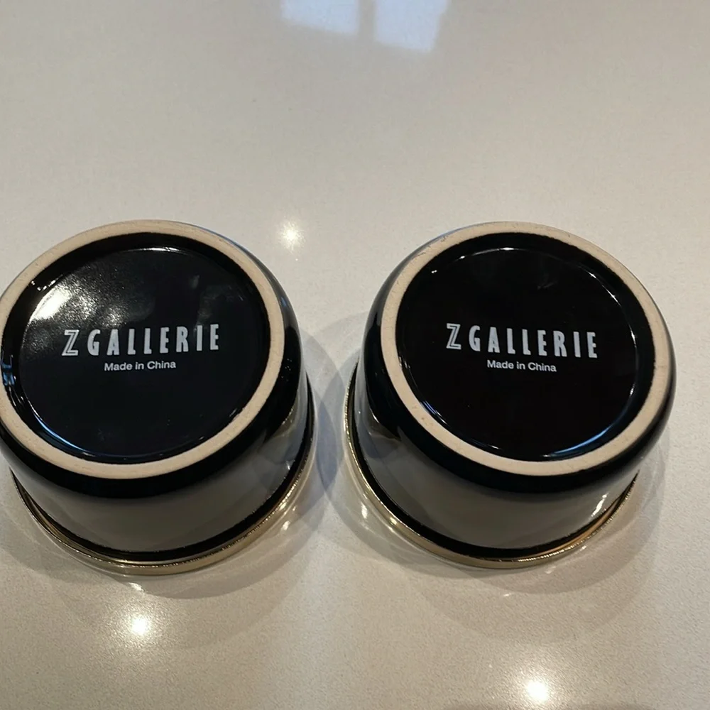 🆕 Z Gallerie Ceramic Multi-Use Storage Duo, 4” Canisters, Black/Brass. NWOT